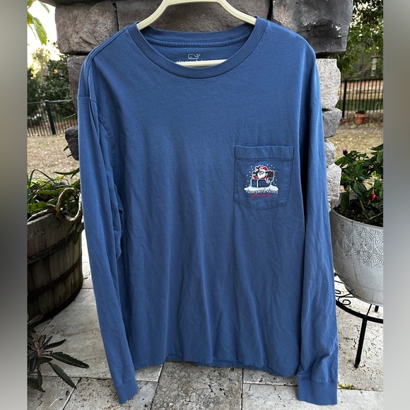 Vineyard Vines Long Sleeve T-shirt Medium Blue Merry Christmas Whale Sleigh - Picture 2 of 4